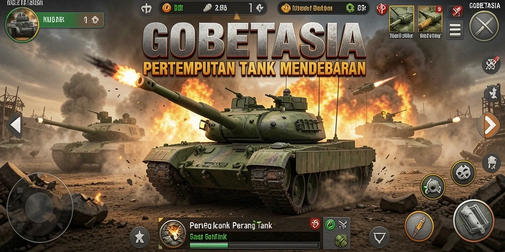 Antarmuka GOBETASIA menampilkan pertempuran tank yang intens dan menarik.