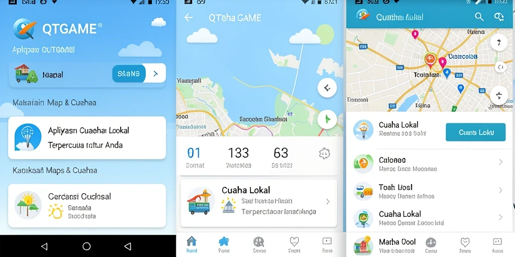 Tampilan antarmuka QTGAME menampilkan informasi cuaca lokal secara jelas.