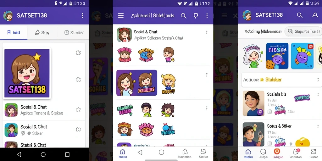 Antarmuka SATSET138 dengan berbagai pilihan stiker lucu dan menarik.