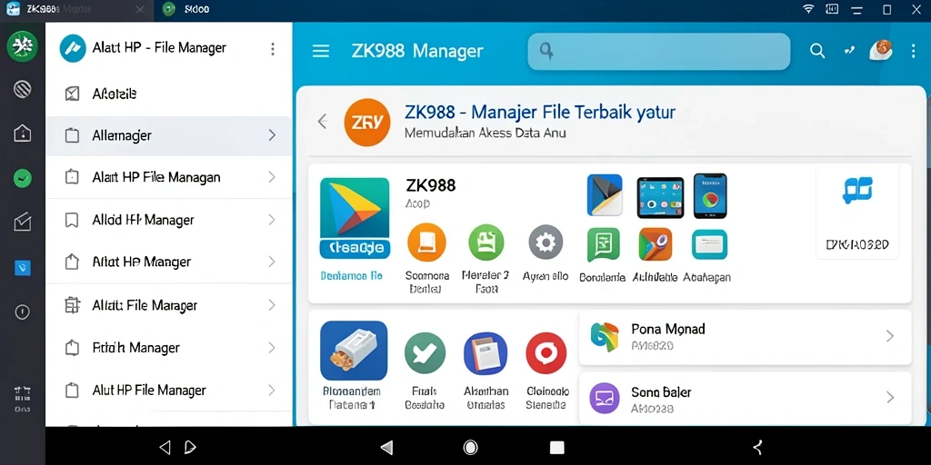 Antarmuka aplikasi ZK988 yang memudahkan pengelolaan file dan folder.