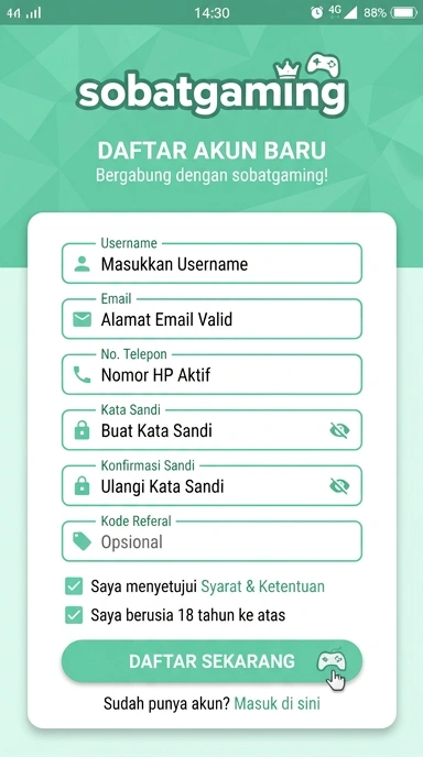 Panduan Pendaftaran Akun Baru sobatgaming untuk Pengguna Android